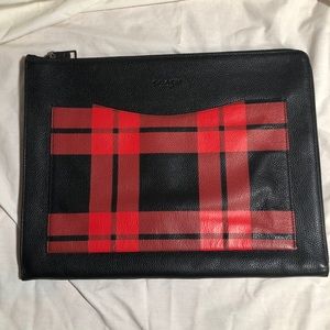 Coach Red Plaid Leather Document Case - RARE